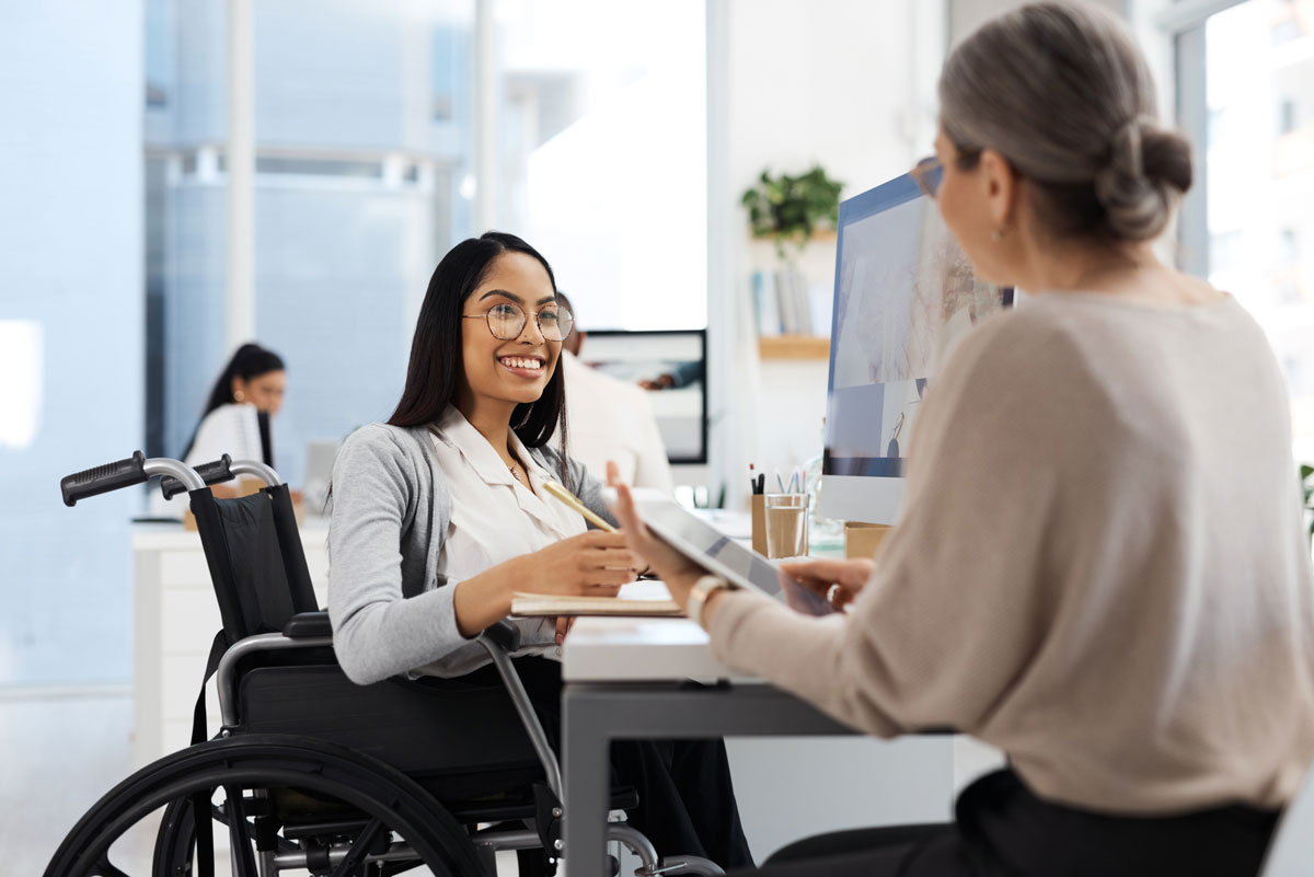 Employee benefits in McAllen being discussed at an office space.